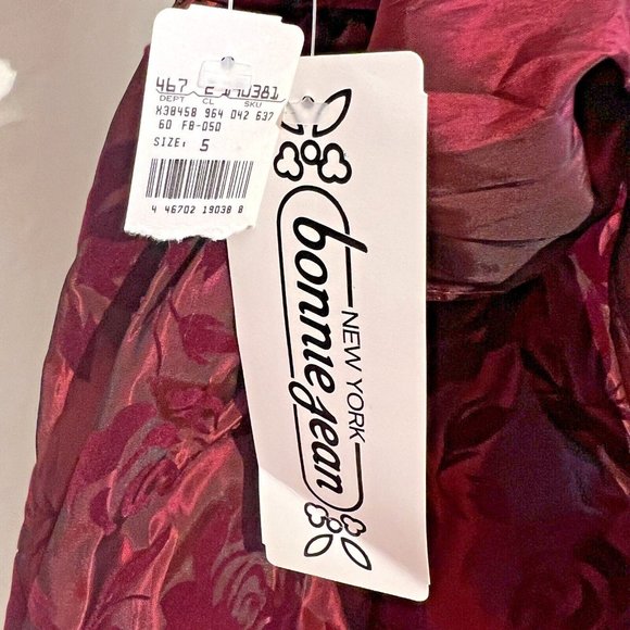 New Bonnie Jean Girls Velvet Dress Burgundy Taffeta Size 5 Lace Bow Holiday VTG - Picture 6 of 10